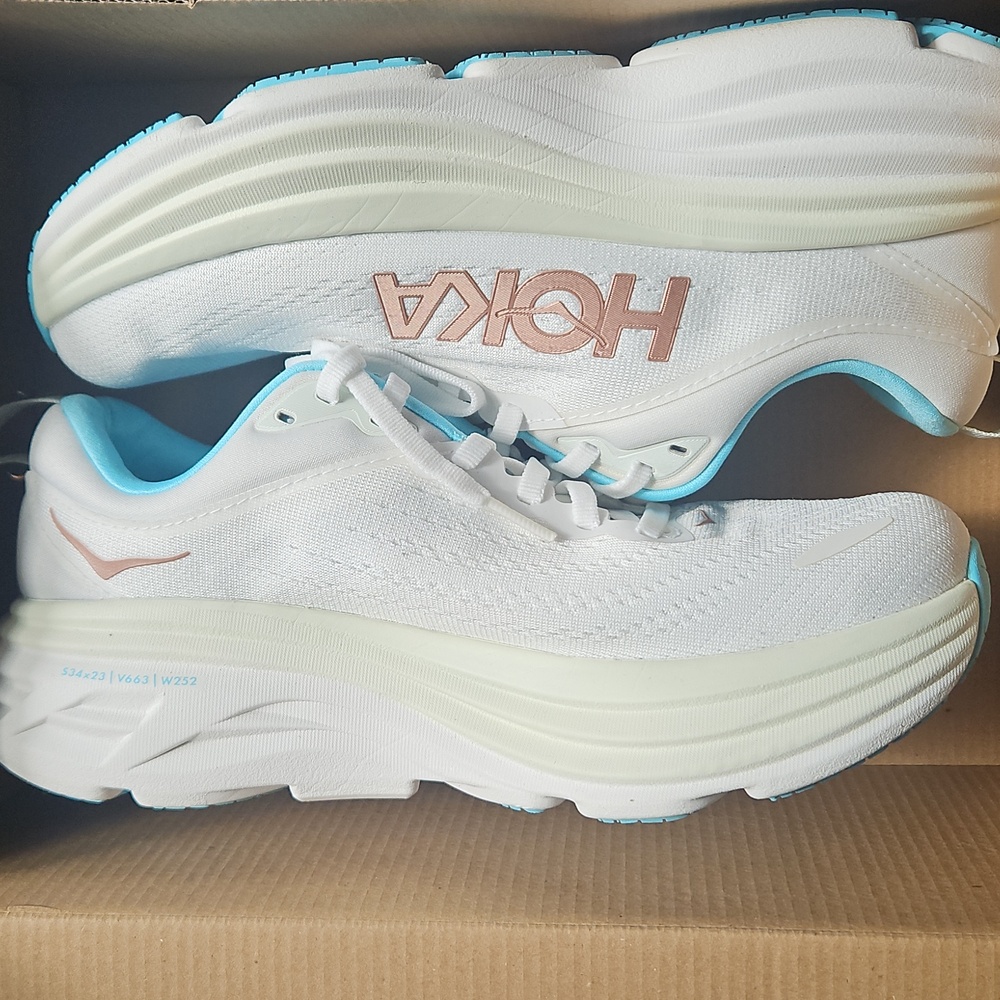 HOKA Bondi 8- Women's size 7 White / Cantaloupe - Standard Width